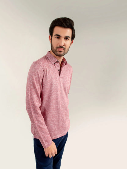 Brumano men's pink long-sleeve polo shirt, side view