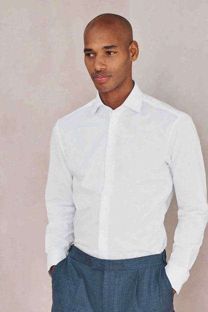 NEXT white dress shirt close-up, point collar and front button placket