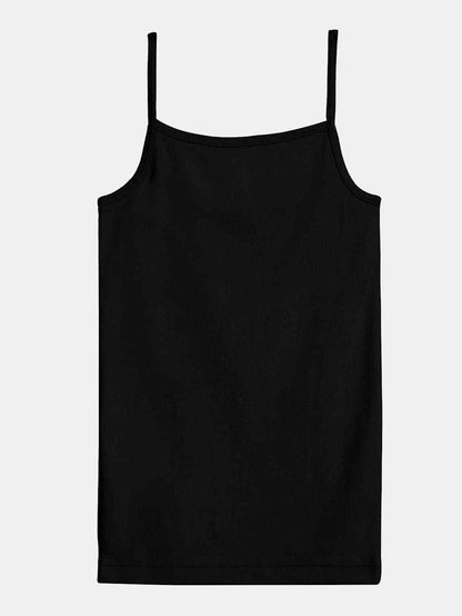 Thread camisole tank top, black spaghetti straps and scoop neckline