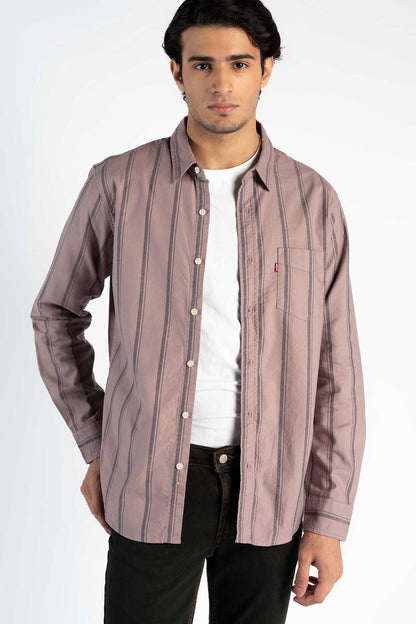 Men's Levi's lilac striped button-up shirt with chest pocket