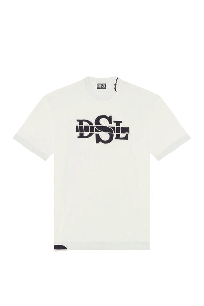 Diesel white T-shirt with DS L logo, short sleeves