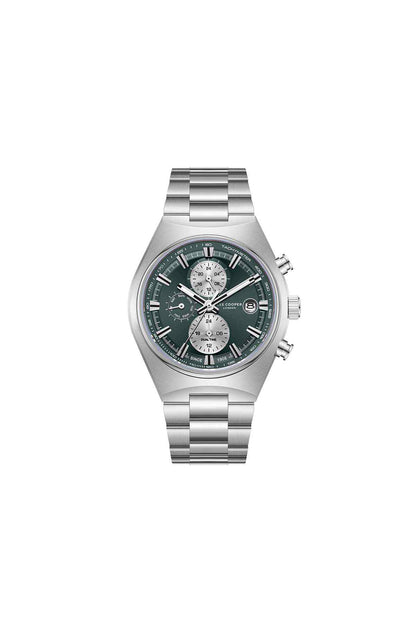 Lee Cooper silver metal watch with dark green dial and chronograph subdials