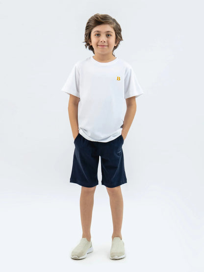 Brumano boys white cotton T-shirt with yellow B logo, short sleeves