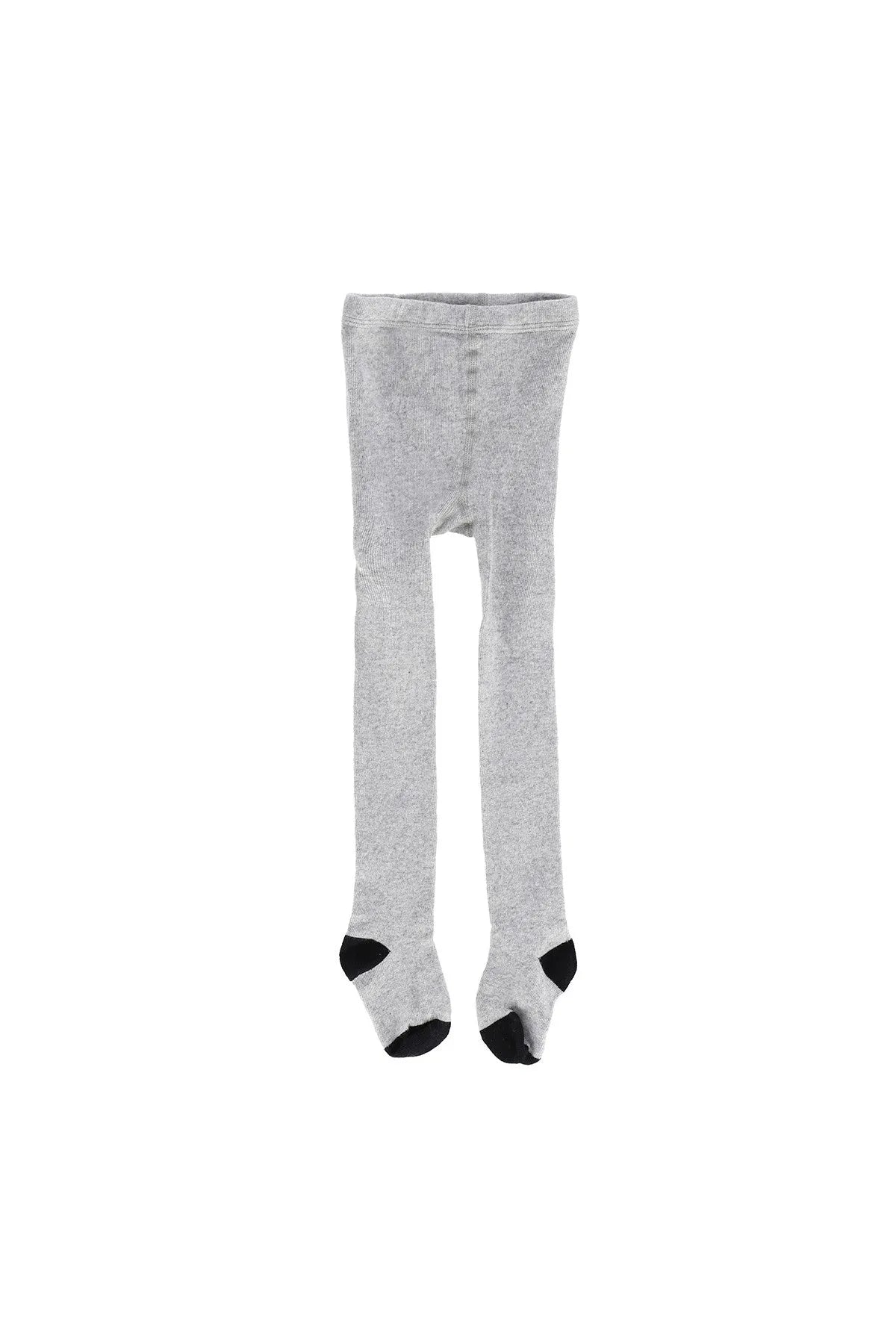 Grey baby footed tights with speckled pattern and black heel and toe