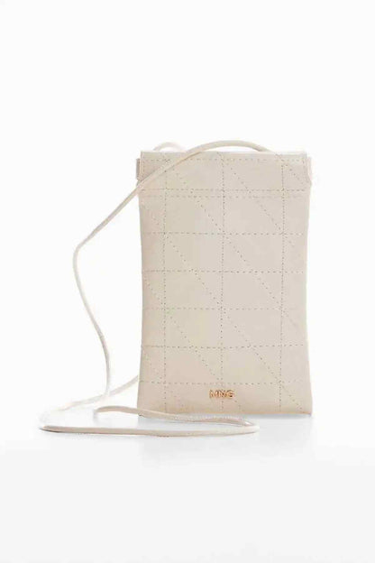 Off-white quilted vertical crossbody bag with long adjustable shoulder strap