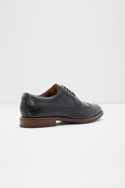 ALDO dark lace-up brogue oxford shoes, side profile with low heel
