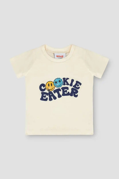 Ecru kids T-shirt with Cookie Eater graphic print