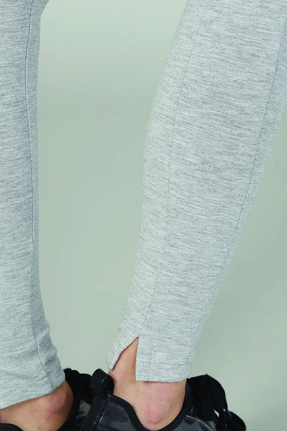 Heather grey leggings with detailed ankle cuff and stitched side seam