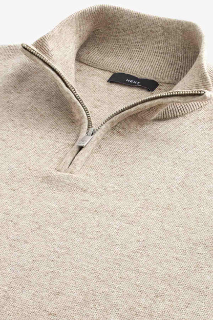 NEXT ecru half-zip sweater collar detail with zipper and ribbed knit trim