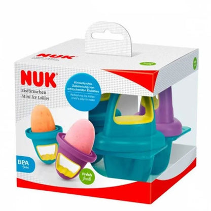 Nuk ice pop molds set with teal and purple handles, boxed BPA-free design