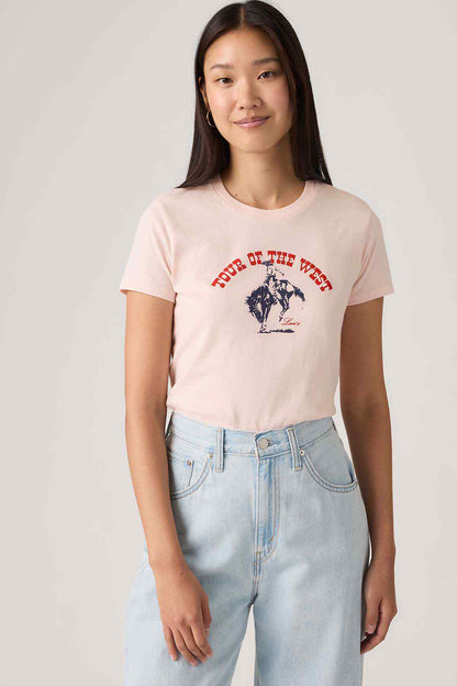 Levi's pink graphic T-shirt with red and navy horse logo