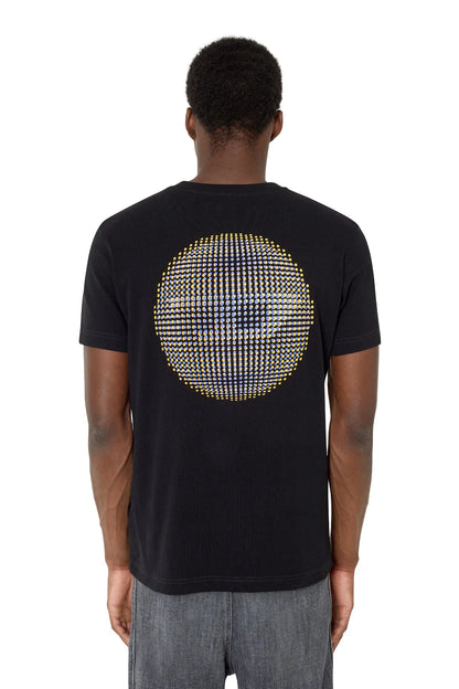 Diesel black crew-neck T-shirt with multicolor circular back graphic