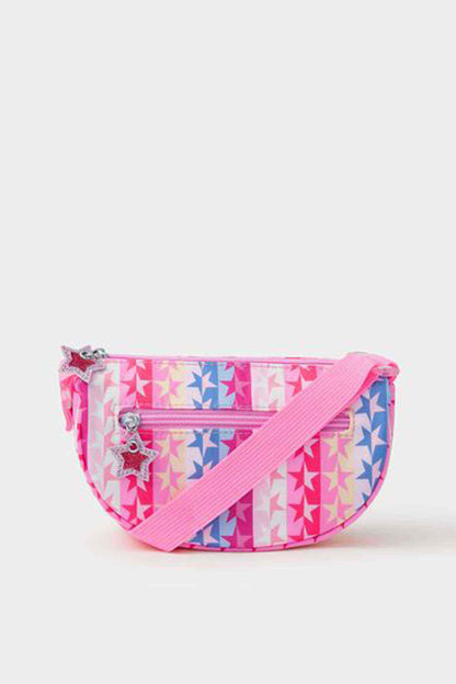 Brights multi star print small crossbody bag with pink shoulder strap