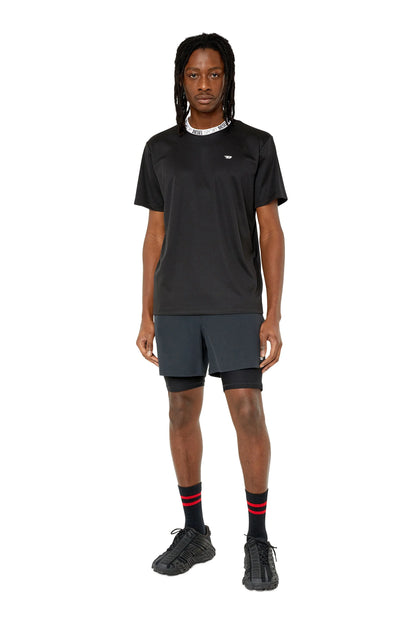 Black Diesel crew-neck T-shirt with small chest logo, short sleeves and straight hem