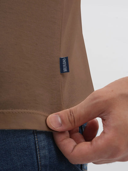 Brumano brown cotton T-shirt hem label detail