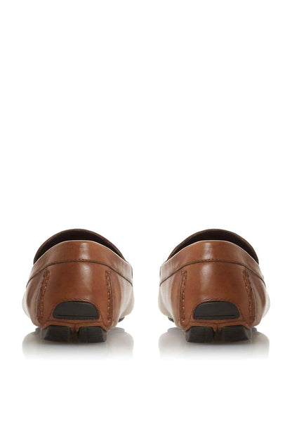 Tan leather loafer with stitched heel panel and slip-on back view