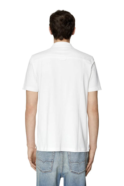 Diesel white polo shirt back with short sleeves and plain yoke