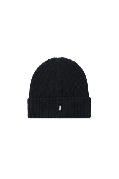 Black knit beanie with folded ribbed cuff