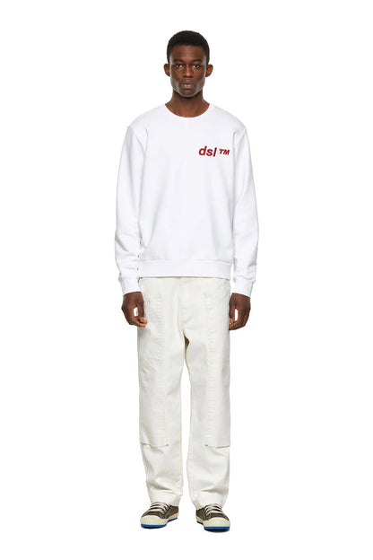 Diesel white crewneck sweatshirt on model with red ds! TM logo