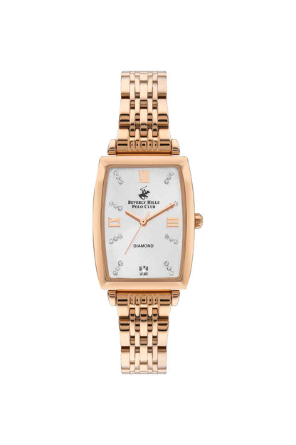 BHPC rose gold rectangular dial watch with metal link bracelet