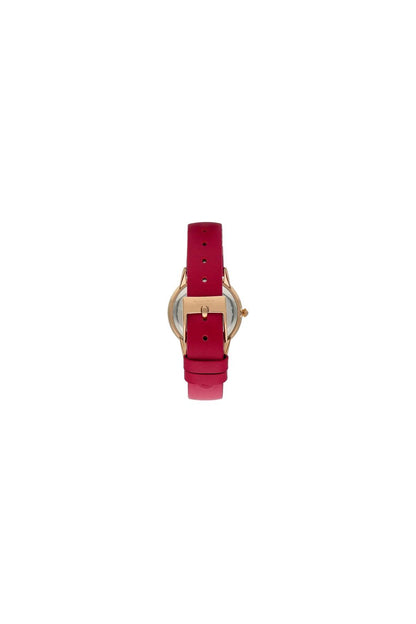 BHPC wristwatch red leather strap with holes, gold buckle and case side