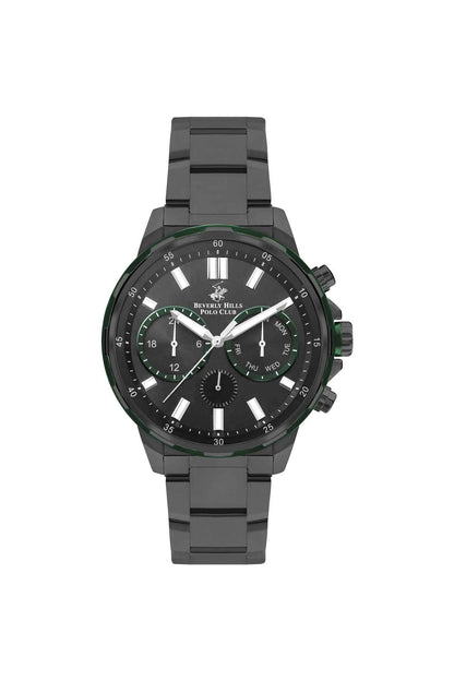 BHPC black wristwatch with green accents and three subdials