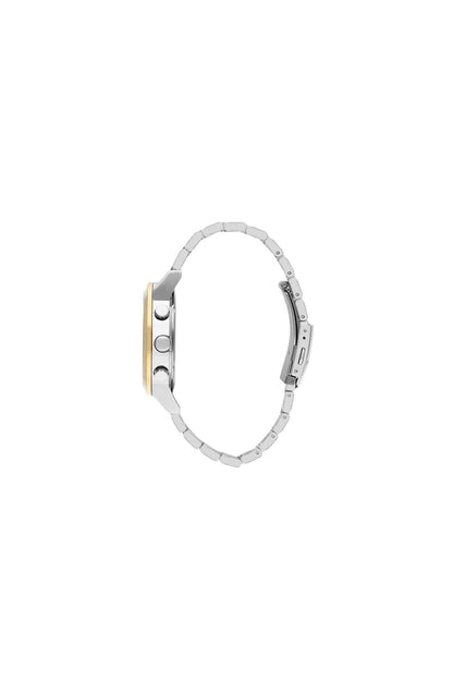 Steel and gold watch bracelet link band with side case