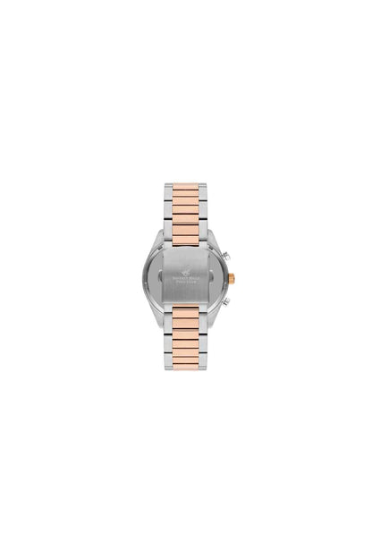 Two-tone steel & rose wristwatch with rose-toned link bracelet, side view