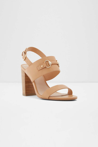ALDO light beige block-heel sandals with ankle strap buckle and double straps