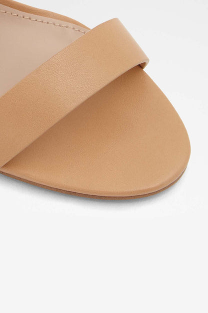 ALDO light beige sandal close-up of upper seam and sole edge detail