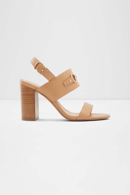 ALDO light beige block-heel sandals with two adjustable straps and buckle