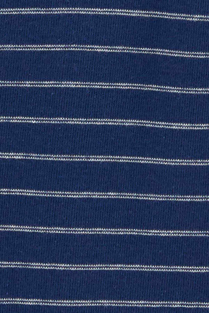 Close-up knit fabric with navy and white horizontal stripes