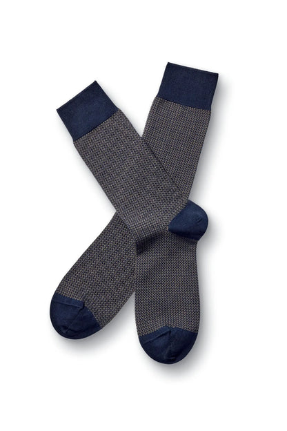 Charles Tyrwhitt blue dress socks, patterned knit with navy cuffs