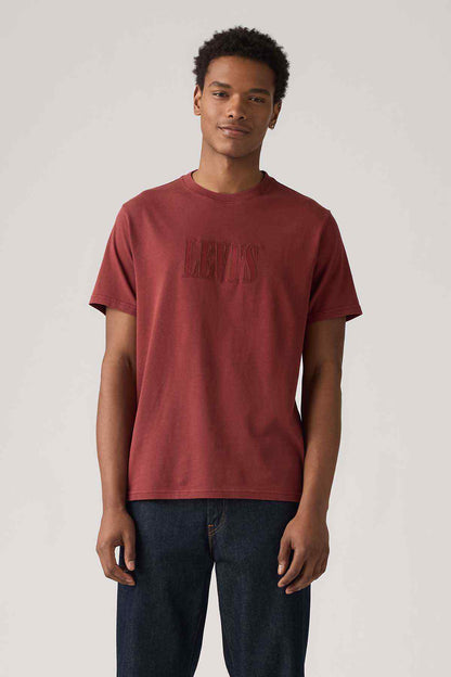 Levi's crew-neck T-shirt with printed logo, short sleeves, maroon
