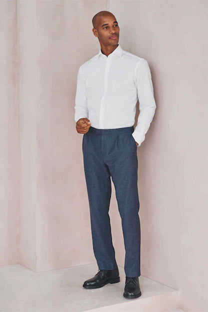 NEXT white button-front dress shirt, long sleeves, point collar, side profile