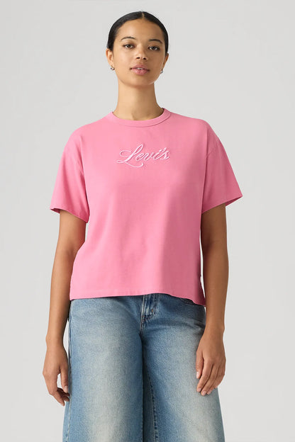 Levi's pink T-shirt with embroidered script logo at center chest