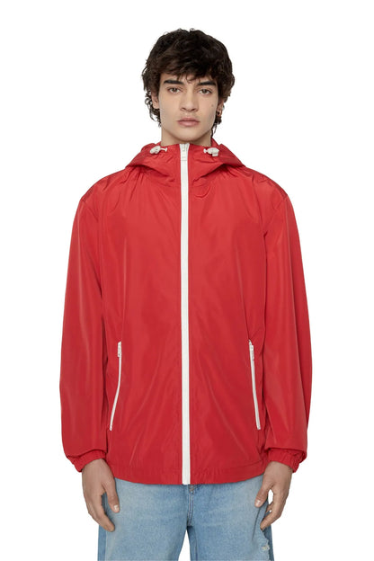 Diesel red hooded zip-up windbreaker with white contrast front