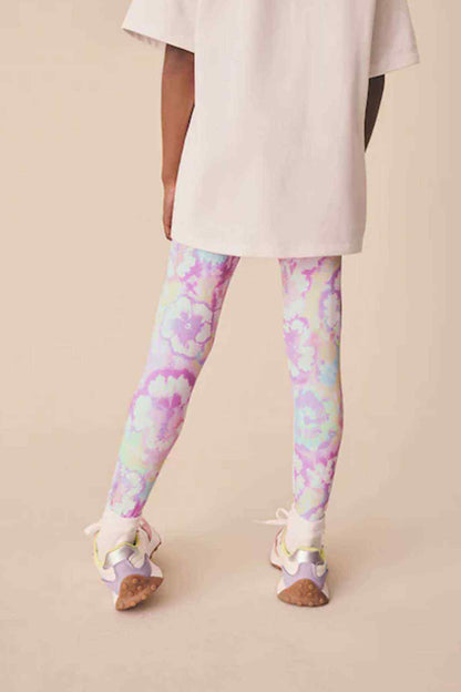 Pastel floral leggings, full length, elastic waist