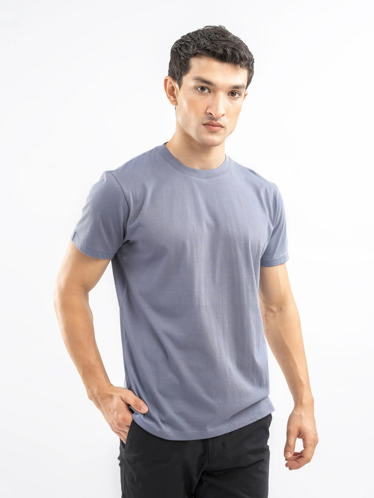 Brumano men's blue cotton crew-neck short-sleeve T-shirt