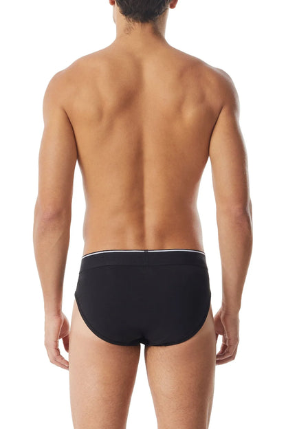 Men's black briefs, back view with Diesel logo waistband