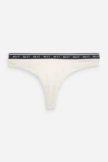 Cream thong with branded waistband