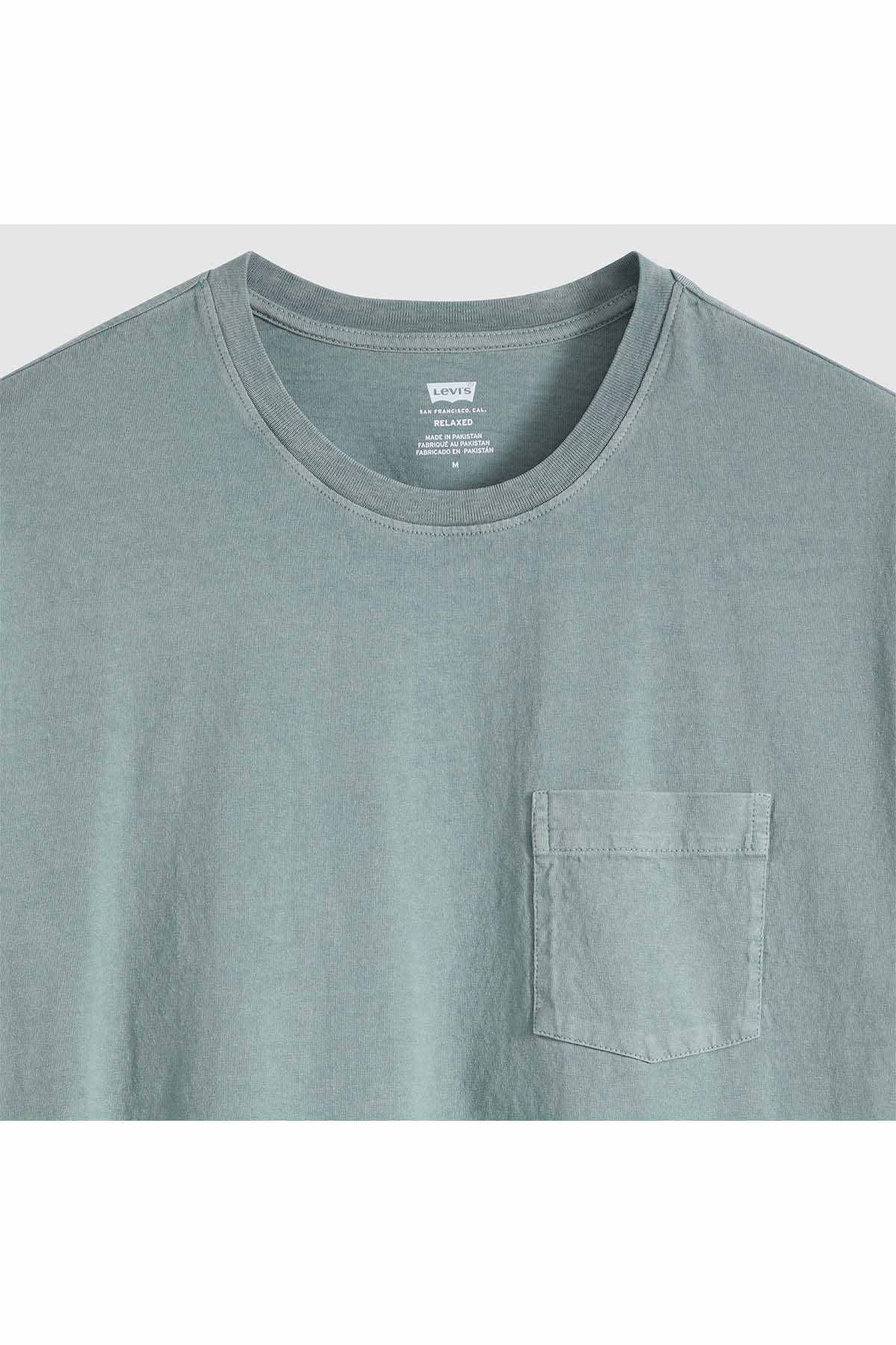 Levi's crewneck pocket T-shirt close-up, sea green gray