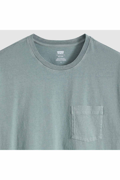 Levi's crewneck pocket T-shirt close-up, sea green gray