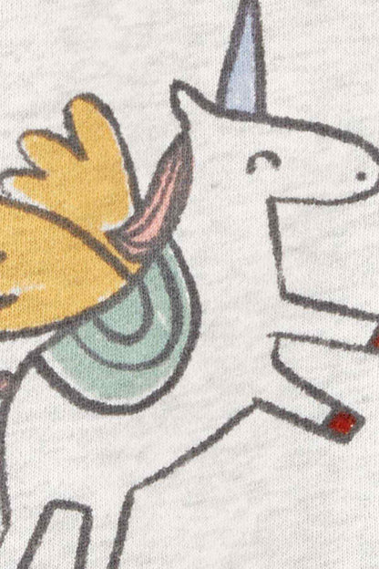 Gray zip-hoodie fabric close-up with colorful animal graphic