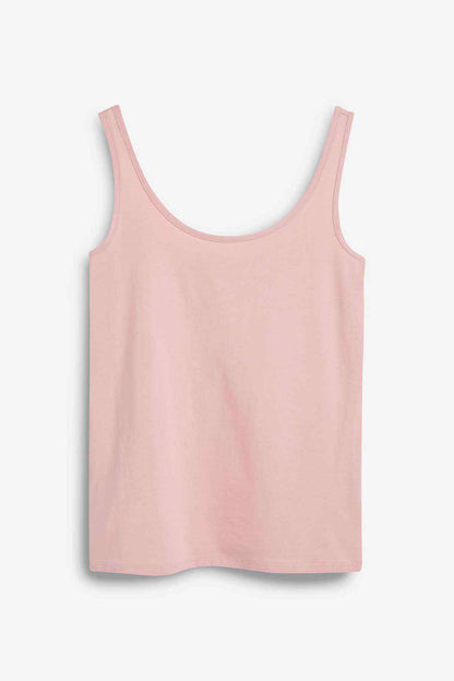 Blush pink sleeveless tank top with wide straps, straight hem