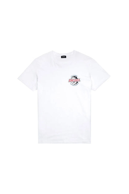 Diesel white crewneck T-shirt, front view, short sleeves