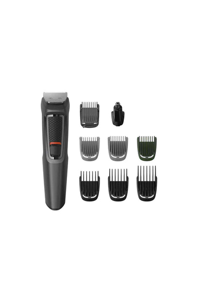 PHILIPS black trimmer with multiple snap-on comb attachments and power piece
