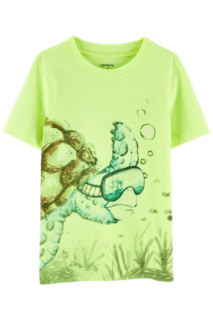 CARTER'S lime green graphic T-shirt with sea creature and bubble print