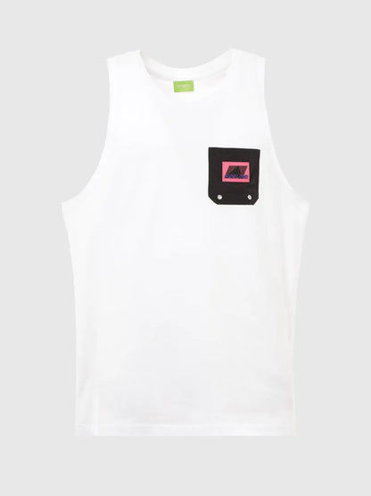 White Diesel tank top with graphic chest pocket print
