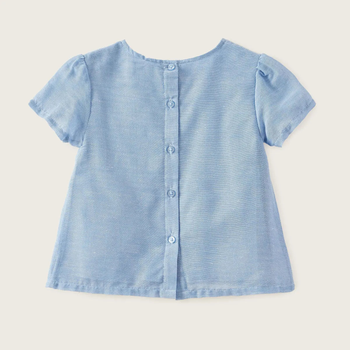 Blue baby dress with short sleeves and vertical button placket